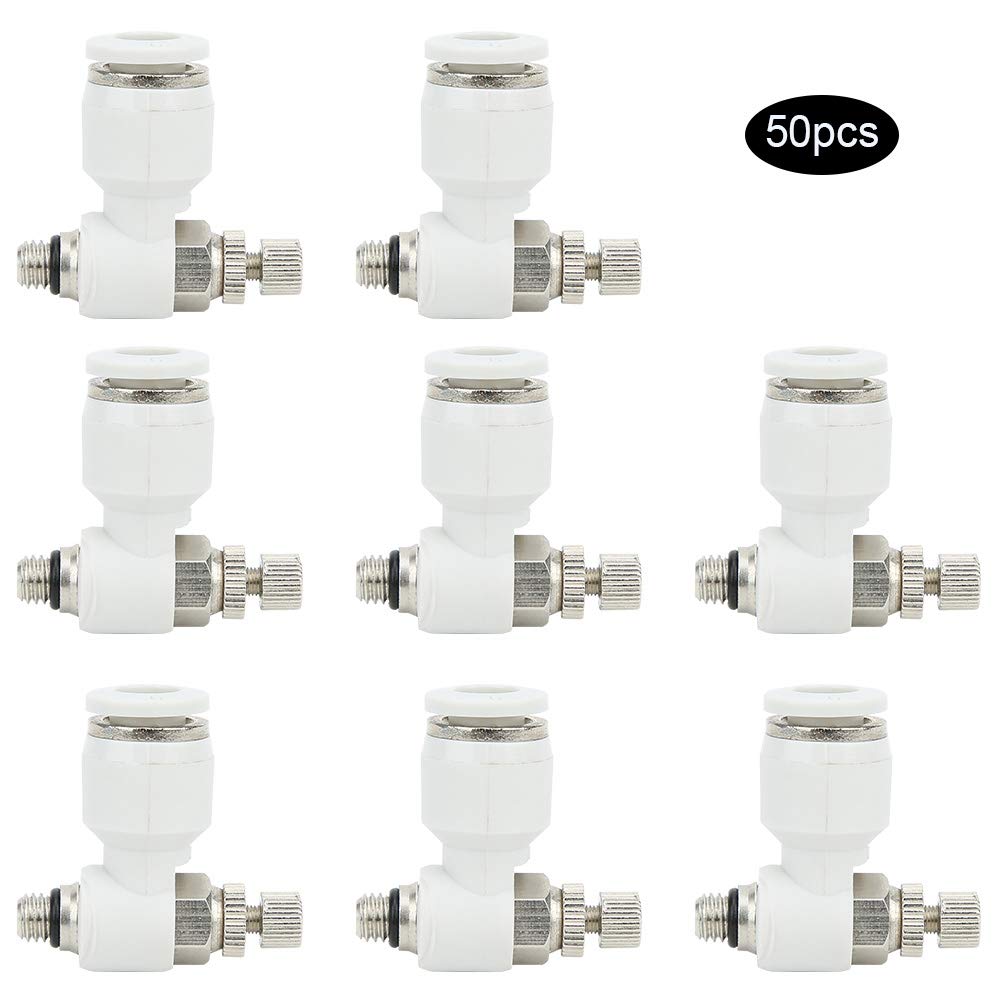 Válvula de control de flujo de aire 50 piezas Válvula neumática Ajuste de válvula de flujo Conector rápido SL6-M5