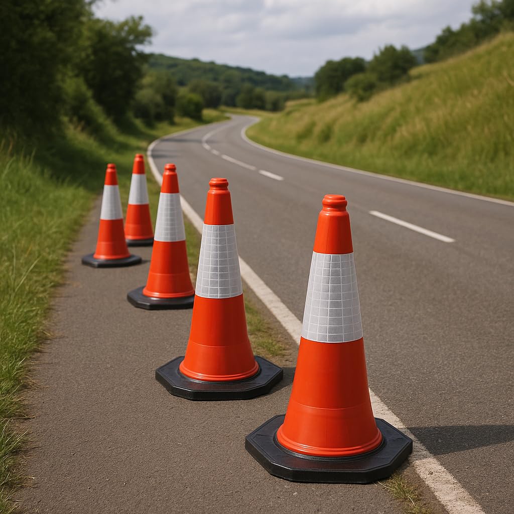FERRETELIX 4 Unités Cône de Signalisation 75 cm avec Base en Caoutchouc Réfléchissante