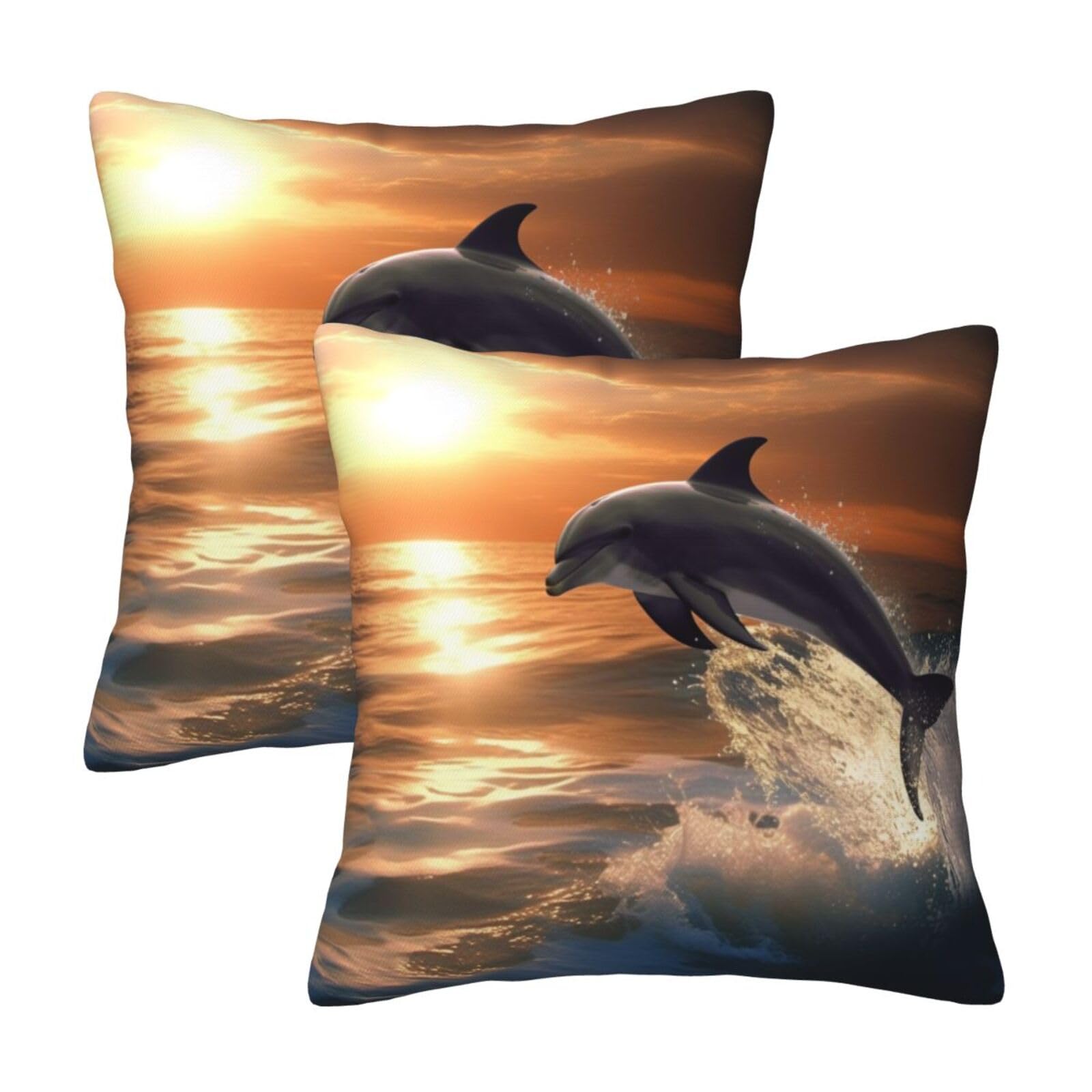 Beautiful Dolphin Throw Pillow Cases 2 Pack Square Pillowcases Soft Pillow Protectors for Couch Livingroom Sofa Bed Office Car,50x50 CM