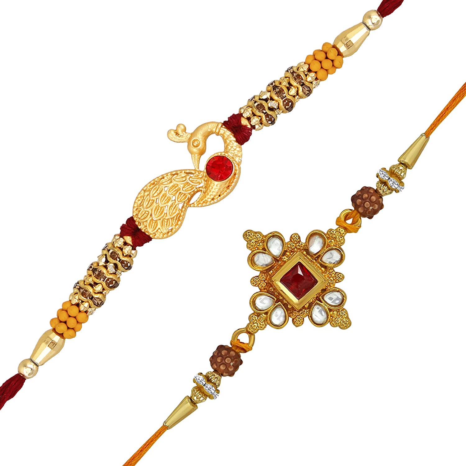 Okos Mens Rakhi Gift Combo Pack Of 2 Peacock And Geometric Design Alloy Rakhi Bracelet Studded With Multicolour Kundan Stones For Precious Bhaiya/Brother For Rakshabandhan CO1000152C (B09X75YGWY) Amazon Price History, Amazon Price Tracker
