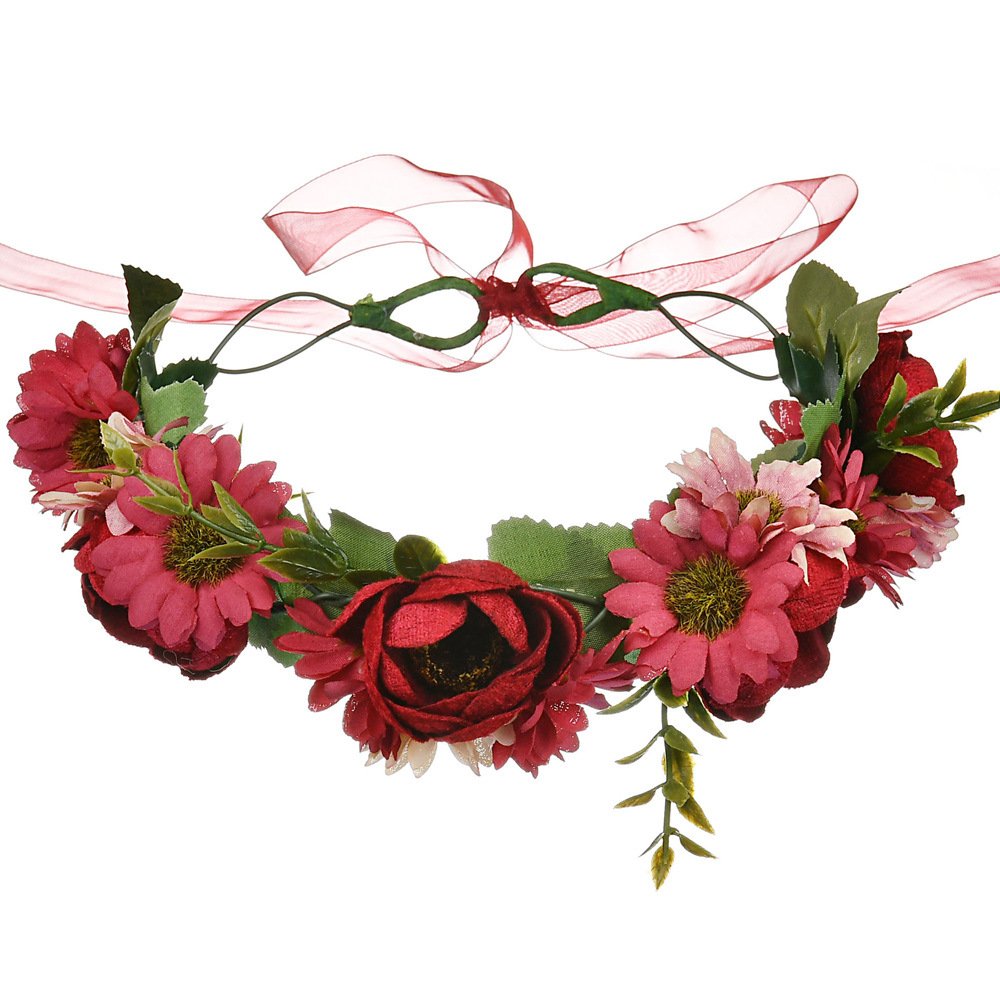 Shiwaki Blumen Stirnband Mit Rosen - Einstellbarer Blumenkranz Für Hochzeit & Festival