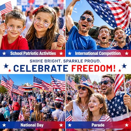 Patriotic 4th of July Glitter Stick, 4th of July Outfits for Women Kids, Red White and Blue Glitter Stick for Memorial Day 250 Anniversary Independence Day, USA Flag Face Body Hair Glitter Accessories — view 4