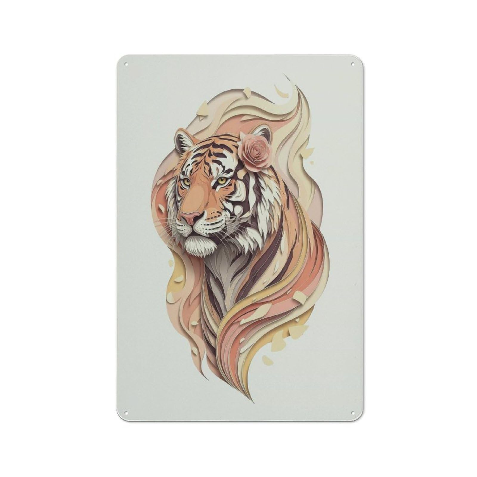 Junmoney Style-1 Elegant Tiger Portrait With Floral Accent Metal Gift Sign 30X20cm, Vintage Home Wall Decor For Home, Shop, Pub Or Studio Wall