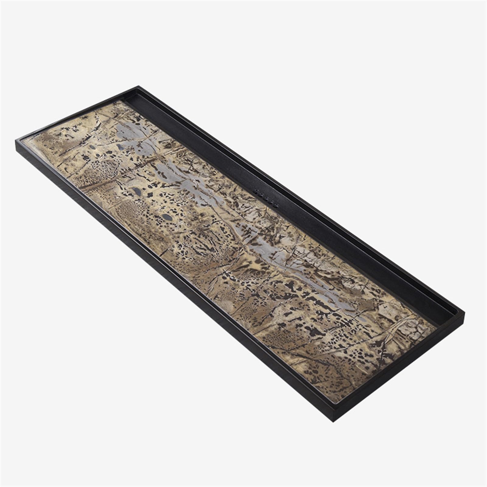 Bandeja de té Sencilla, Juego de té, Bandeja de té de ebonita Natural, Pieza Entera, hogar, Oficina, Piedra fosilizada Nacional China (70 x 35 x 3 cm)