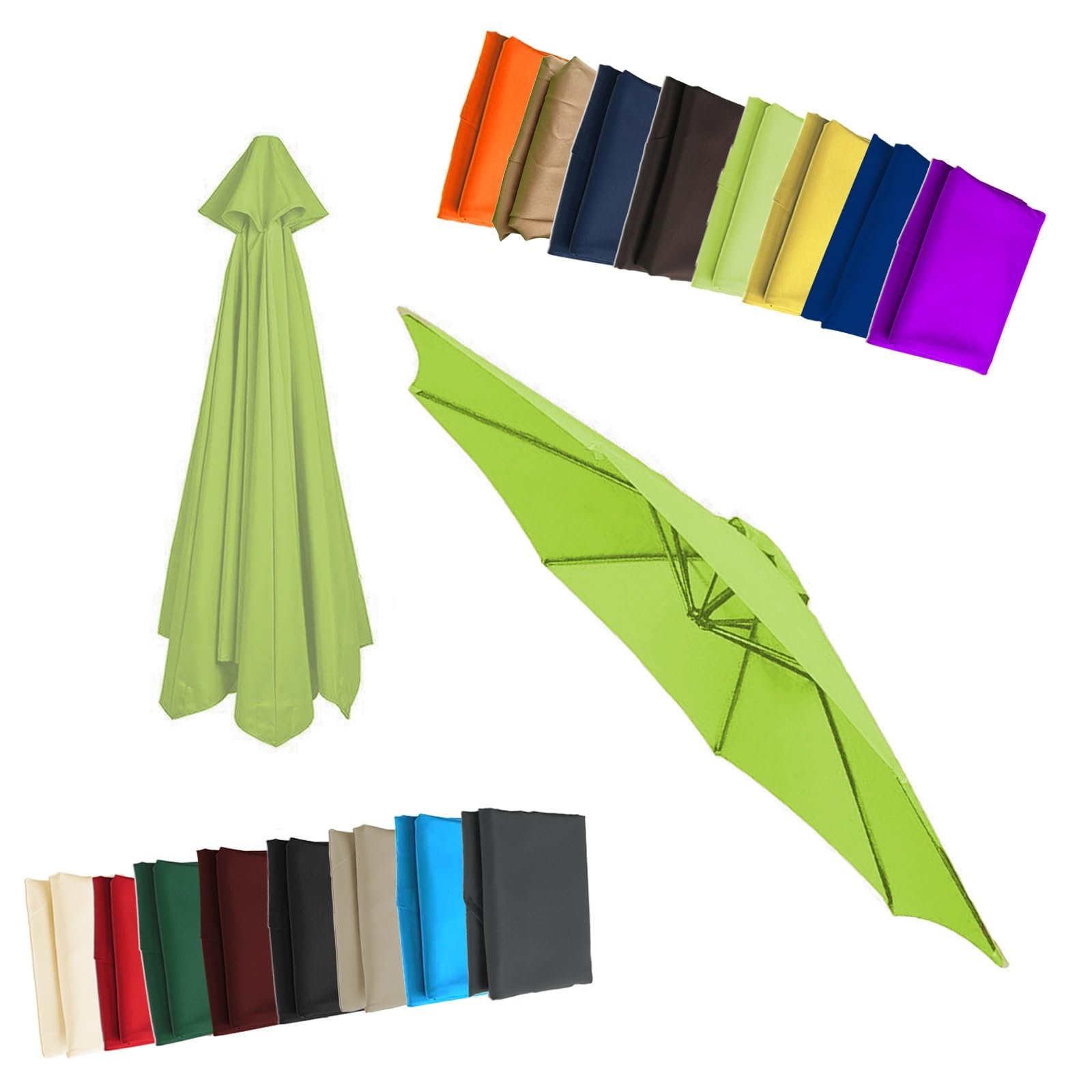 Replacement Parasol Canopy - Cloth For 2/2.3/2.5/2.7/3/3.50m 6/8 Arms Garden Umbrella Replacement Cover Fabric(Grass green,9.8ft (300cm)/6 Ribs)