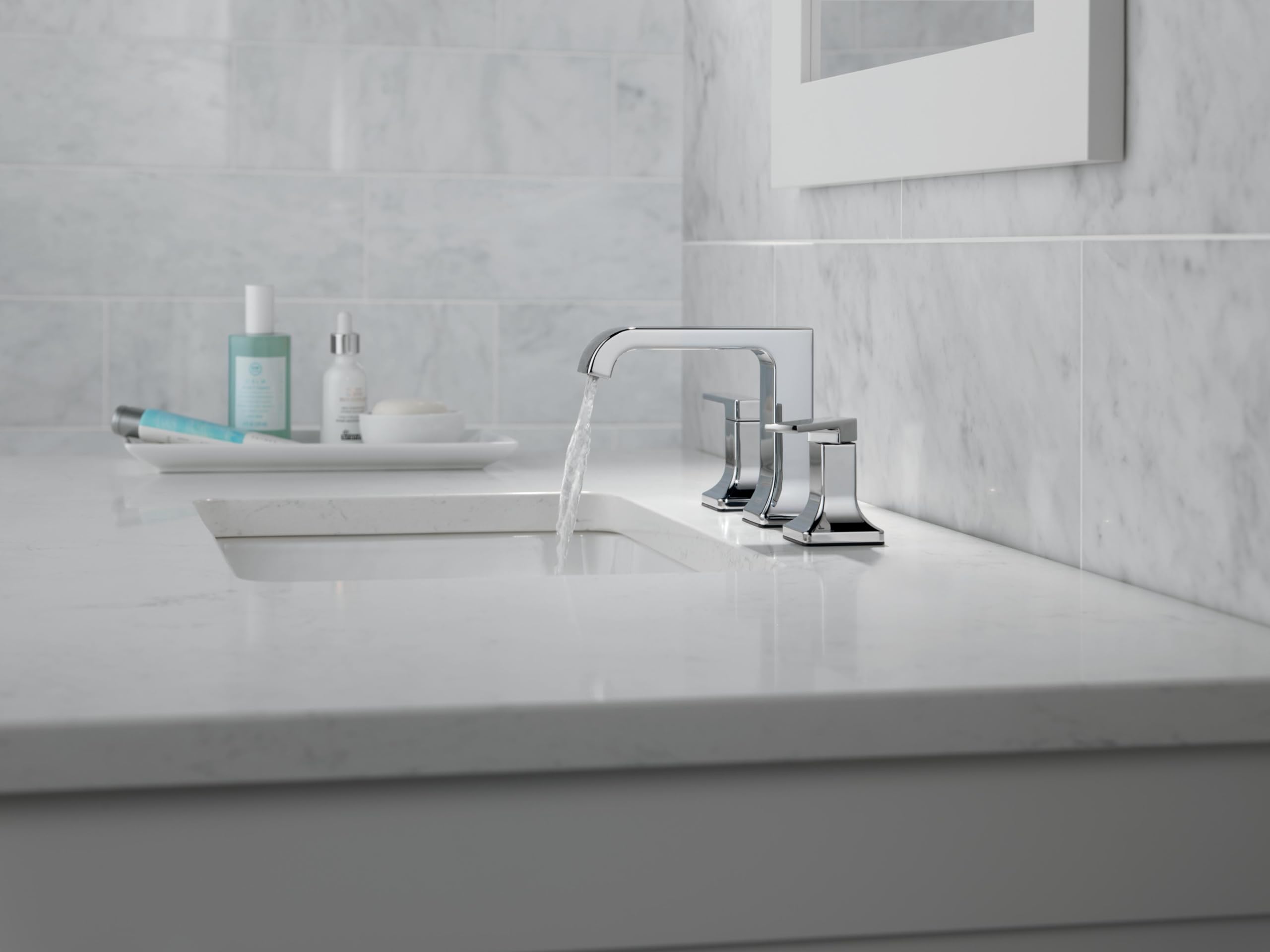Delta Faucet Velum Curved Spout Widespread Bathroom Faucet 3 Hole, Chrome Bathroom Sink Faucet, 2 Handle Bathroom Faucet - Image 2