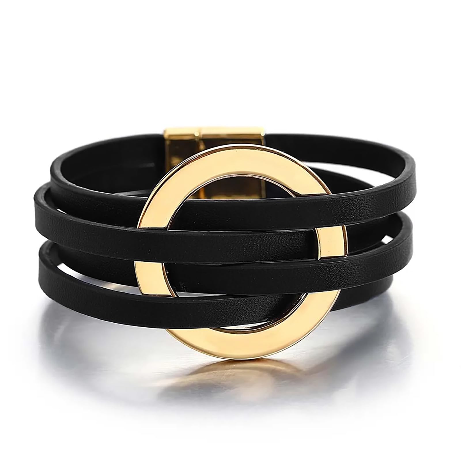 Fesciory Leather Wrap Bracelet for Women, Boho Western Layered Cuff Jewelry | Stackable Bracelets, Easy-On Clasp, Daily Wear, Pairs with Boho Western Outfits, Gift for Women