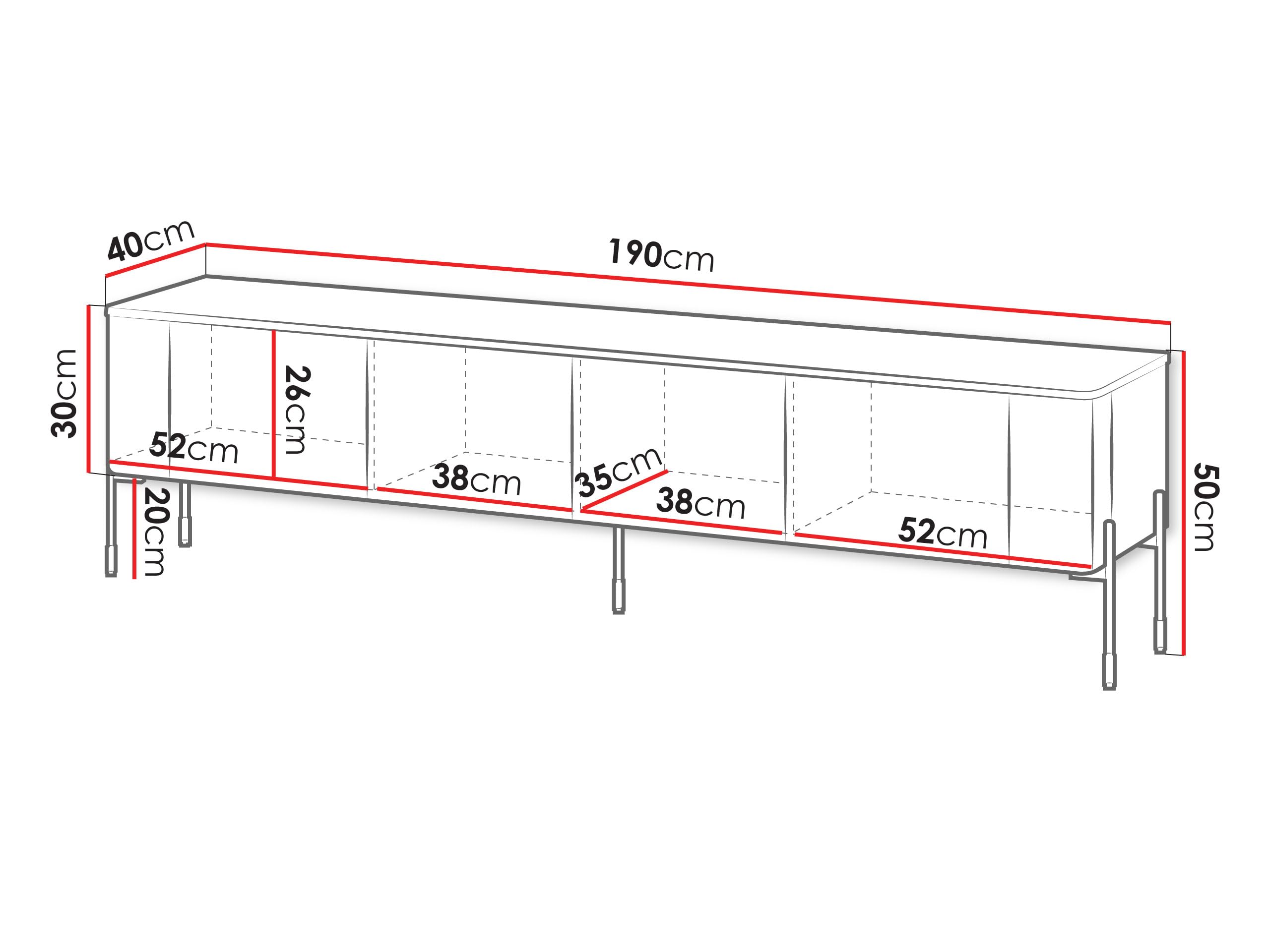 Mirjan24 Lowboard Veralli 190 mit 4 Schrankfächern, grifflose Öffnung, Schwarze Metallfüße, Fernsehschrank, TV-Schrank, TV-Unterschrank (Cashmere)