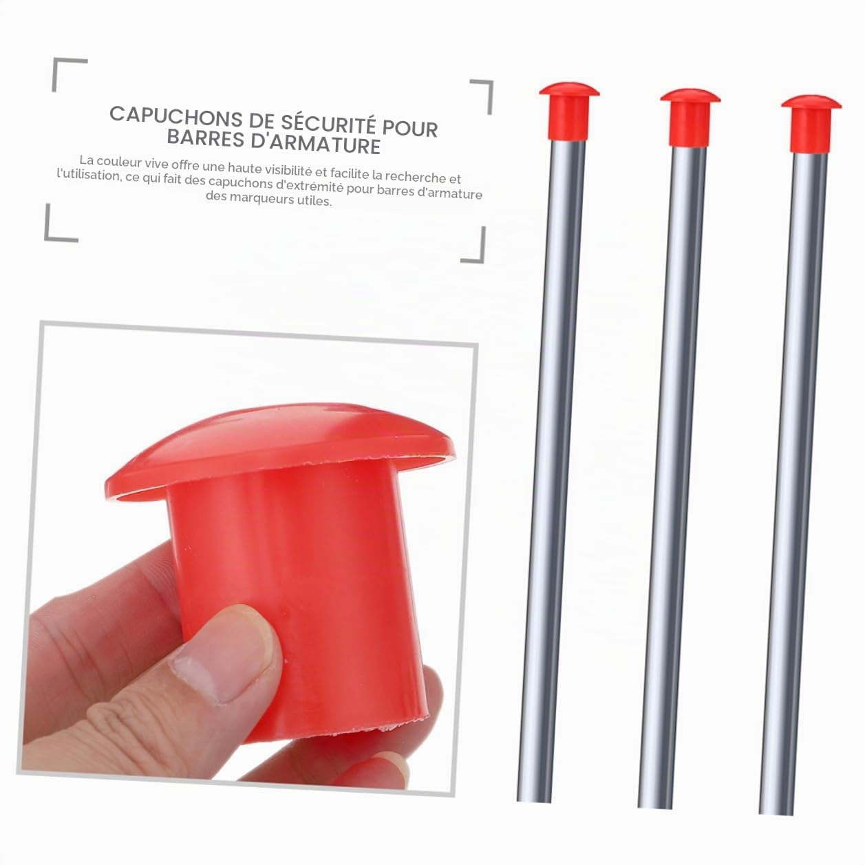 Angoily Capuchons De Protection Pour Fer À Béton 60 Pièces 6X6X5 Cm Bouchons De Sécurité Pour Chantier Construction Protection Tête De Piquet Armature