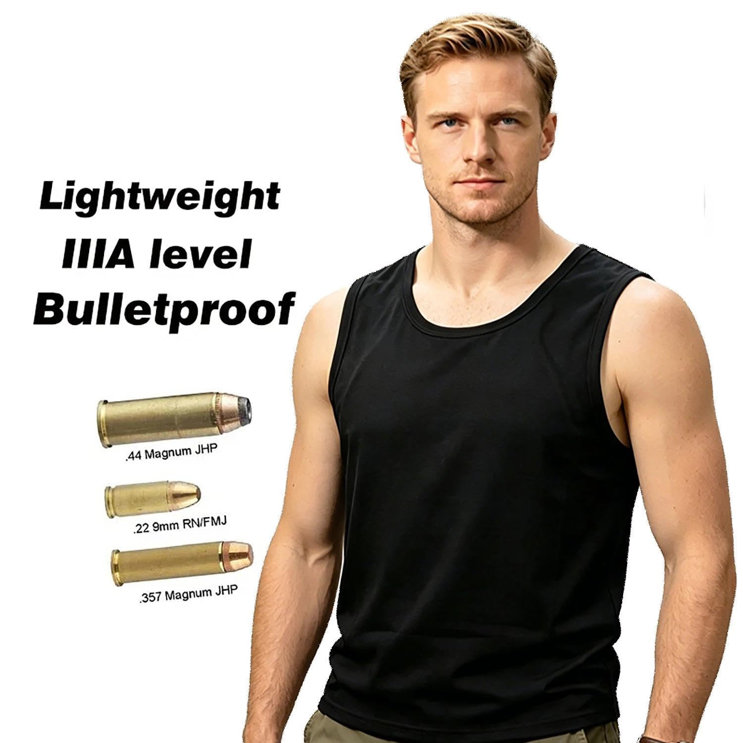 Kugelsichere Weste,Stufe Iiia, Schusssichere Weste Tragbar Super Bequeme, Stichfeste Westen, Leicht, Wasserdicht, Atmungsaktiv Weiches Ballistisches Unterziehshirt Mit Uhmw-Pe Schutz Vorne Hinten
