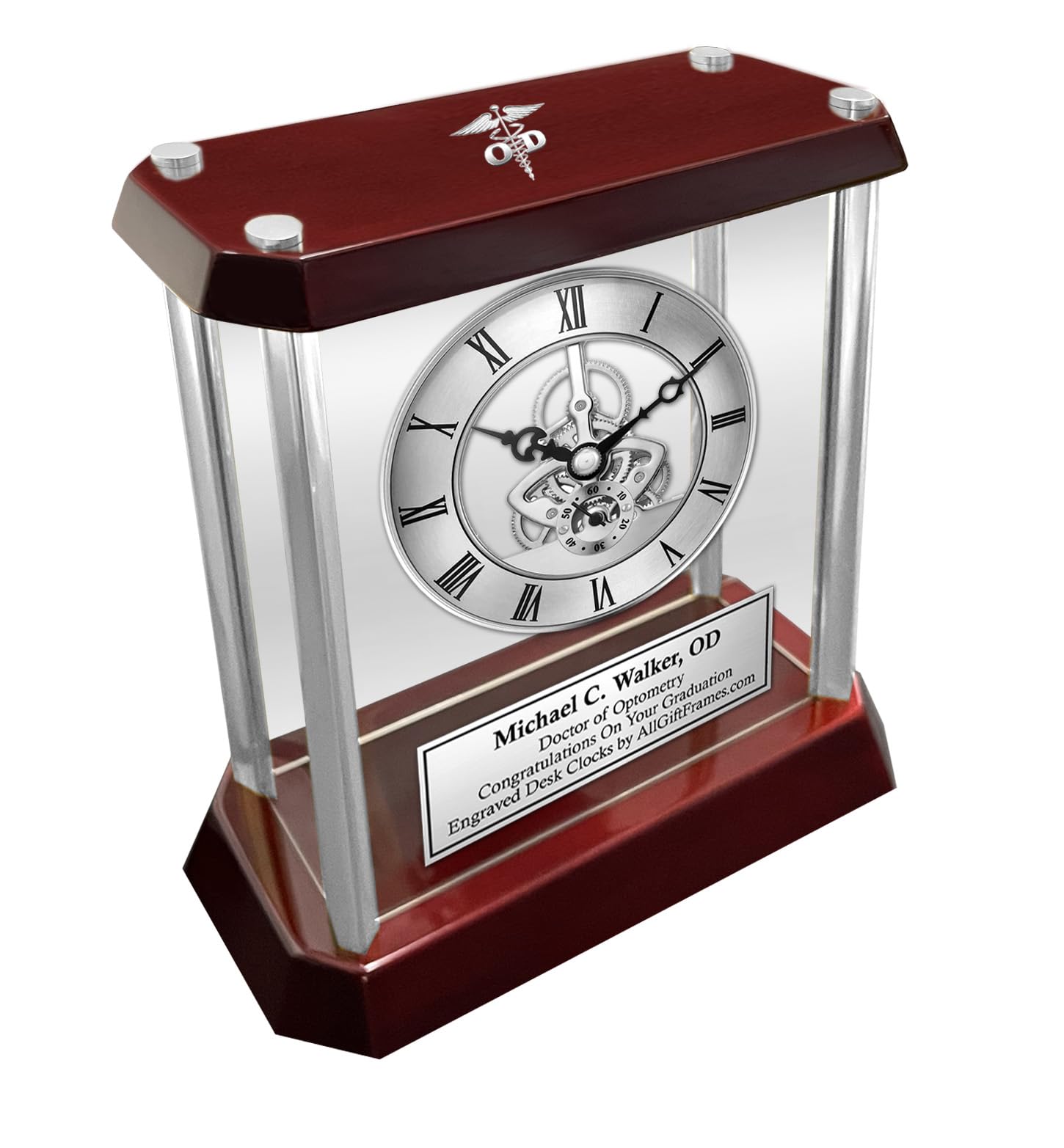 AllGiftFrames Silver Column Gear Engraved 3D Doctor Optometry Logo time Keeper Plaque Sculpture Graduation School Gift Optometrist Award Graduate Student OD