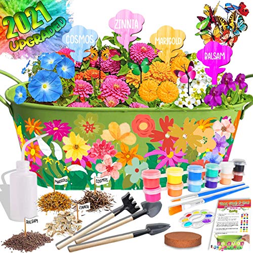 Innorock Kids Flower Planting Growing Kit - Kids Gardening Plant and Paint Arts Crafts Set for Girls Boys Age 5 6 7 8 9 10-12 Year Old Plant Garden Set Make Your Own Planter Tools Kits Science STEM
