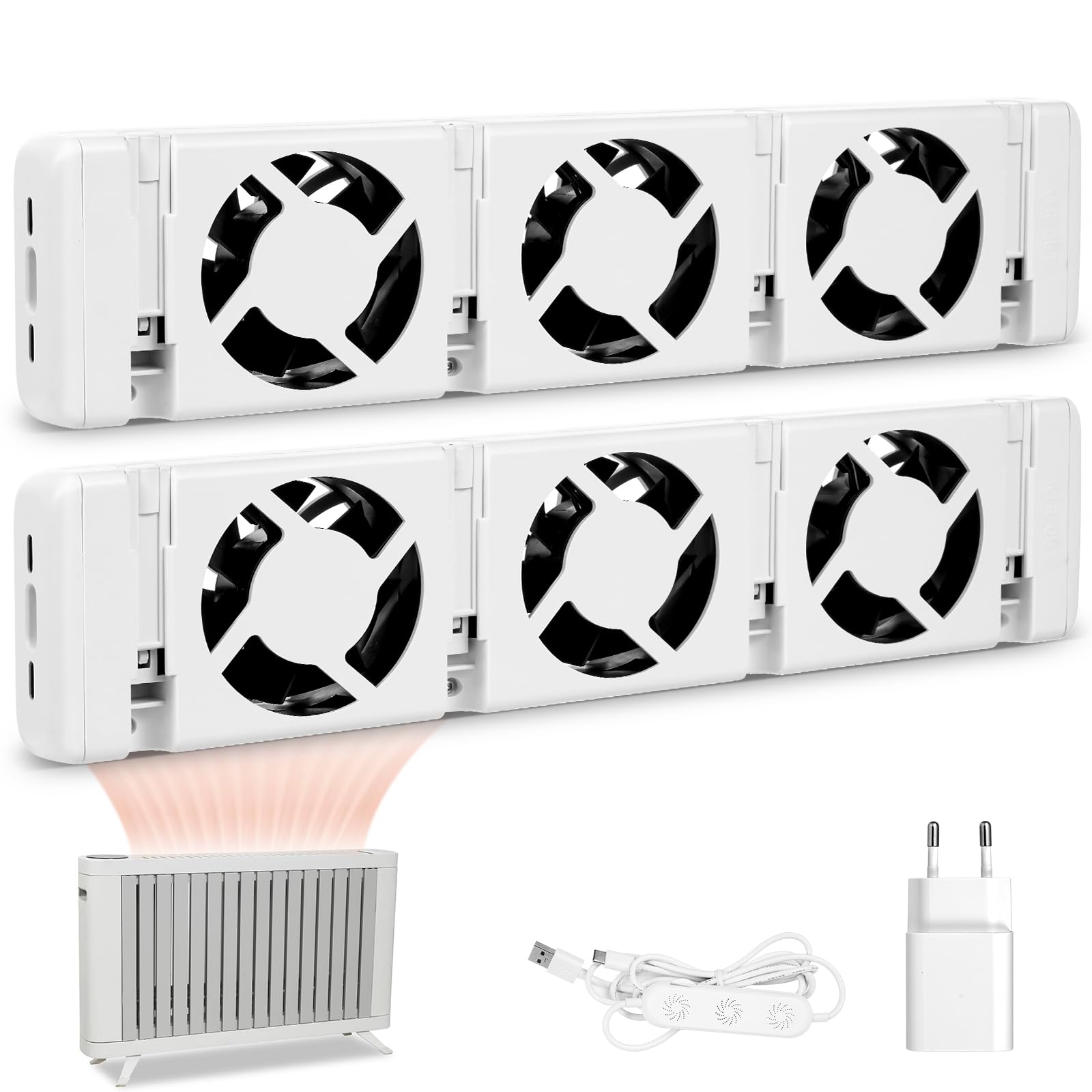 Heizkörper Ventilator mit Control Sensor, Smart Heizkörperventilator - Duo-Set (2X) - Bis zu 25% Energieeinsparung - Heizungsventilator Wärmepumpen-geeignet - Mehrere Geschwindigkeiten