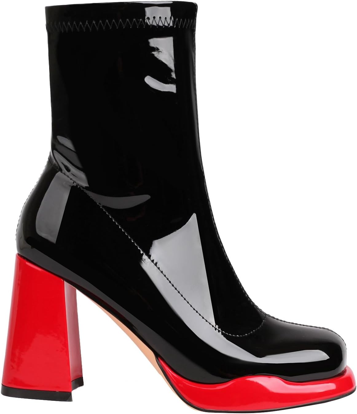 Mofirdast Gogo Boots Platform Chunky Heel Ankle Boots for Women Square Toe Mid Calf Boots with Side Zippers for Party Cosplay Dance