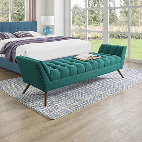 Modway Response Mid-Century Modern Bench Large Upholstered Fabric In Teal #TOP5