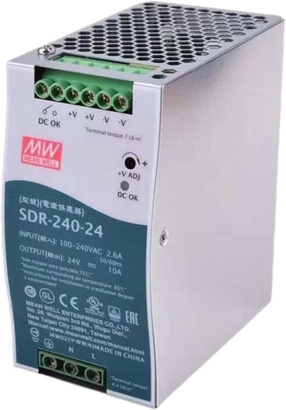 1PCS SDR-240-24 24V 10A 240W Single Ouput Industrial DIN Rail with PFC Function Built-in OK Relay Contact Switching Power