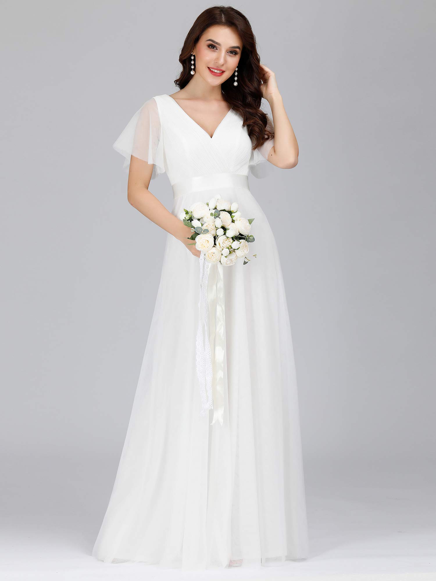 Ever-Pretty Vestito da Festa Donna Linea ad a Tulle Abito da Sera Scollo V Lungo Cerimonia EP07962-P