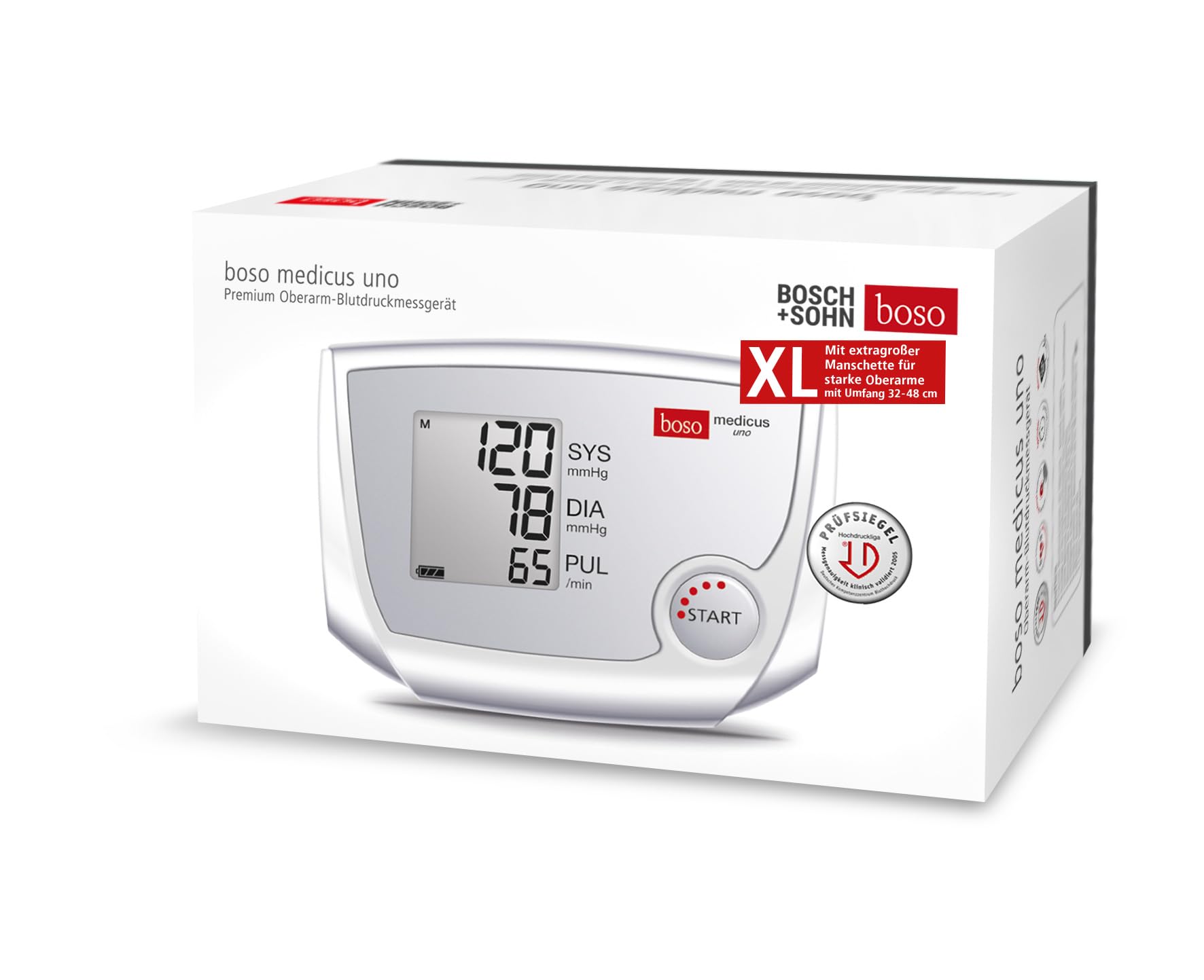 Boso medicus uno XL - Tensiómetro de brazo, medidor de presión arterial con pantalla grande, incluye manguito XL, 32-48 cm