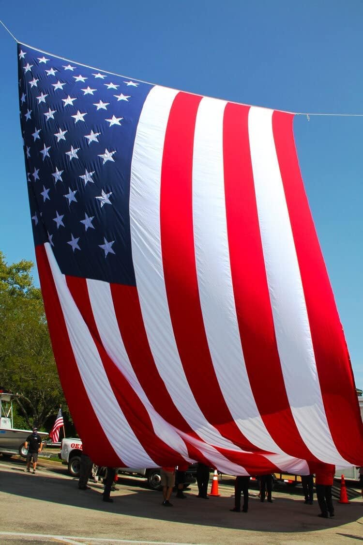 ROTERDON American Flags for Outside 30x60 FT, Embroidered Heavy Duty Large USA Flags for Outdoor High Wind, All Weather US Flag with 7 Brass Grommets and Sewn Stripes