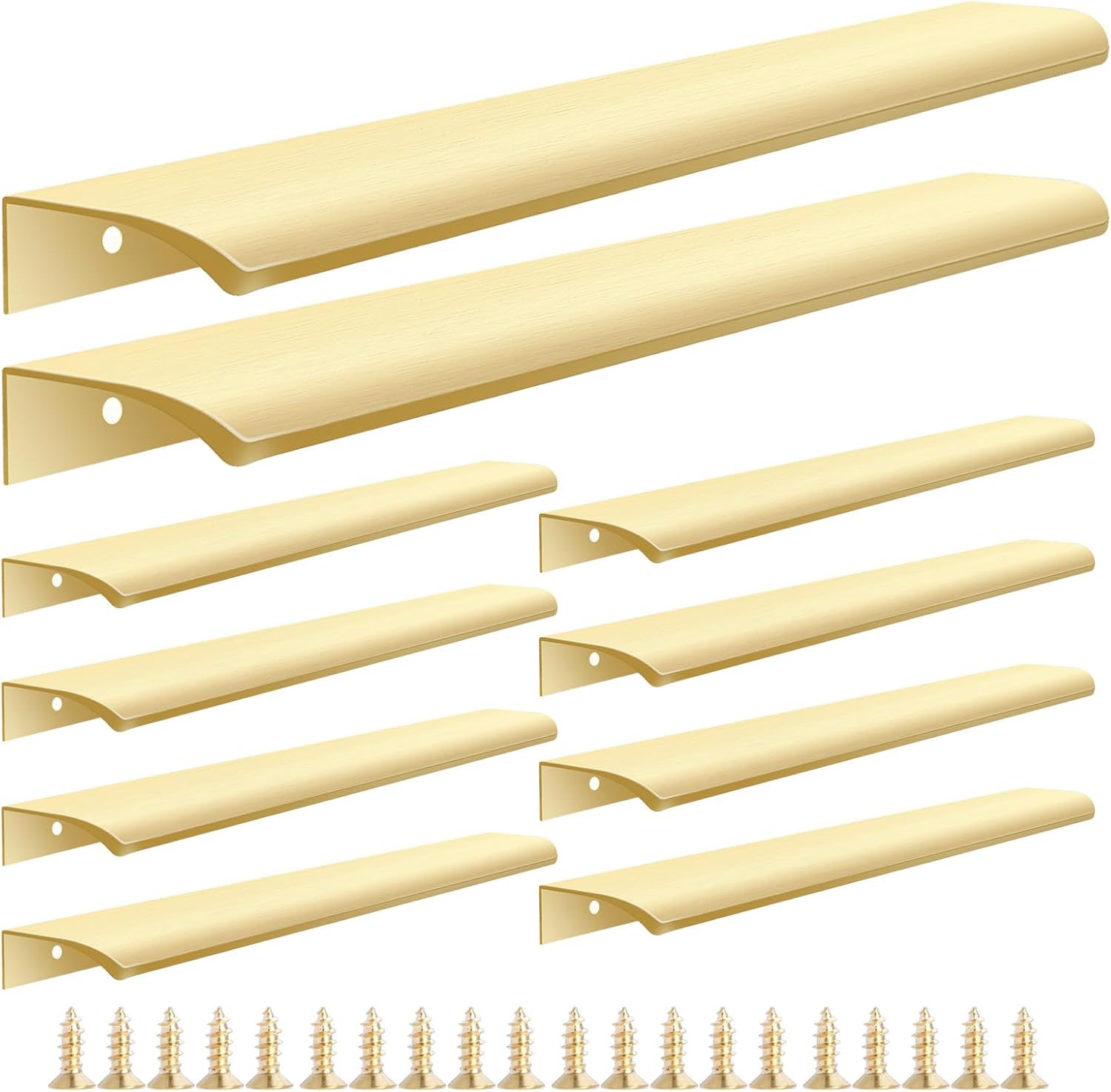 10 Pack Gold Edge Finger Pulls for Wardrobe Cabinets 11.81" Kitchen Cabinet Pulls Handles Drawer Pulls Modern Aluminum Concealed Tab Pulls for Closet Door, Brushed Brass 300mm/11.81" (10Pcs) Brushed Gold