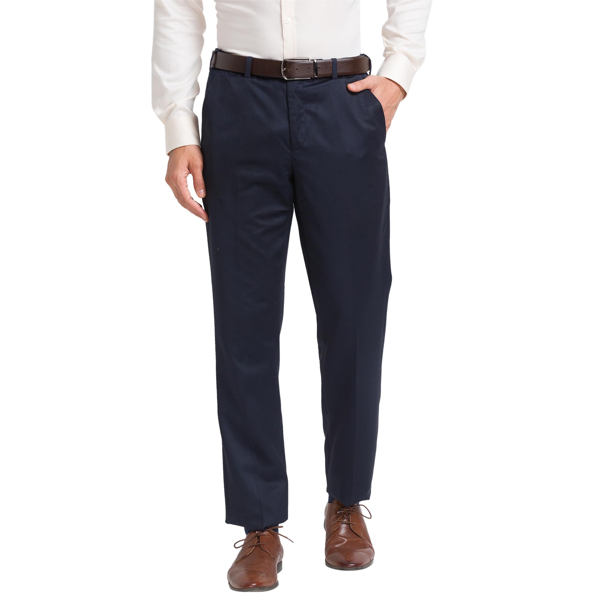 park avenue Men's Solid Pattern Super Slim Fit Polyester Blend Flat Front Formal Trouser-picture-36