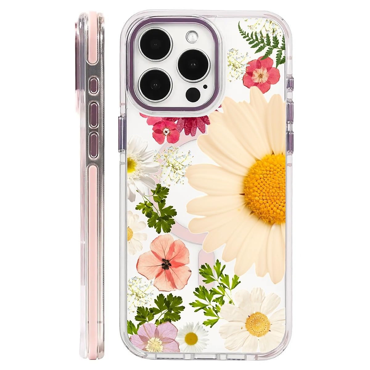 Akinmi for Magnetic Clear Case for iPhone 15 Pro Max Compatible with Magsafe, Various Dried Flowers-01 Phone Case, Soft Silicone Shockproof Protective