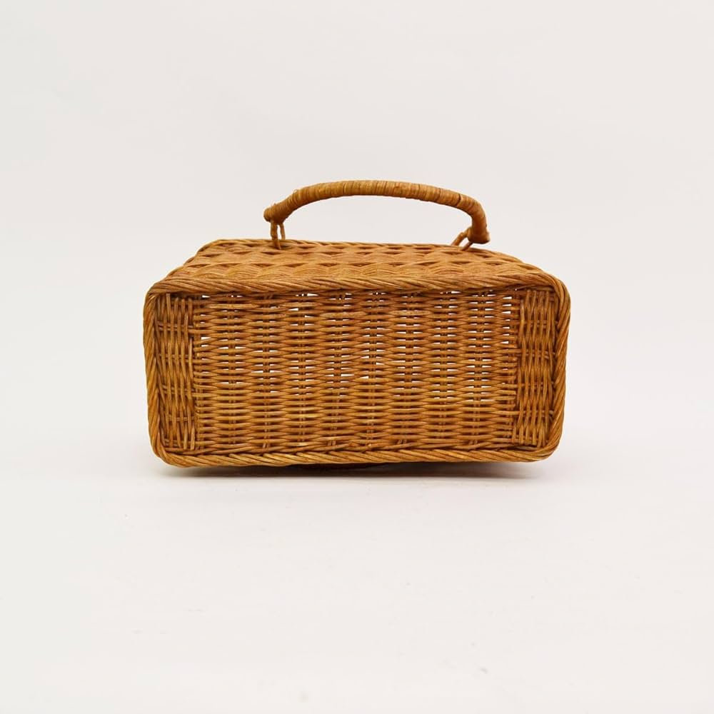 インドネシア　新品タグ付　ラタン手編み　横長かごBag　NATURAL インドネシア 新品タグ付 ラタン手編み 横長かごBag Brack