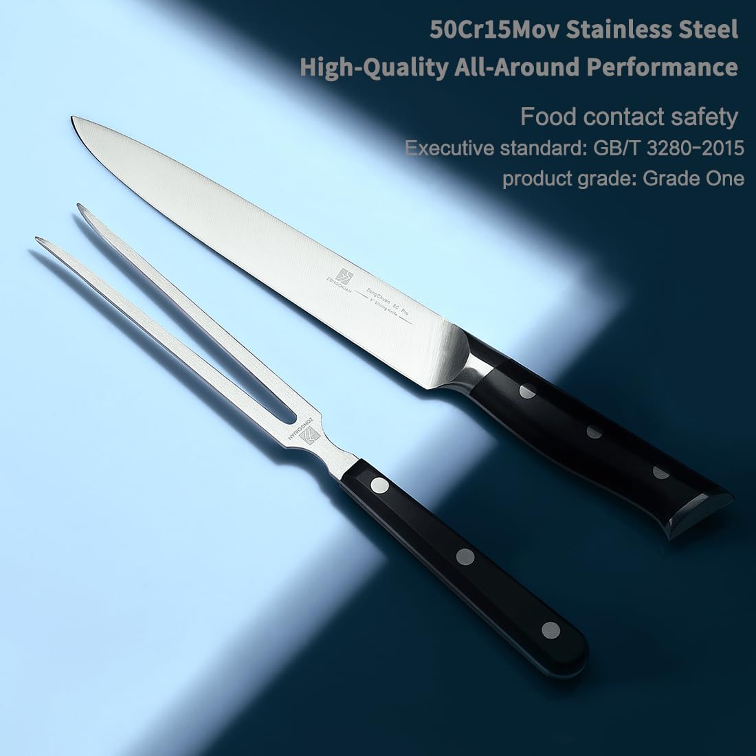 8" Stainless Steel Carving Knife and 7" Fork Set, Professional BBQ Brisket Slicing Kit with Ergonomic Full Tang Handle, Premium Meat, Fruits & Vegetables Cutting Tools in Gift Box — Amazon image 7
