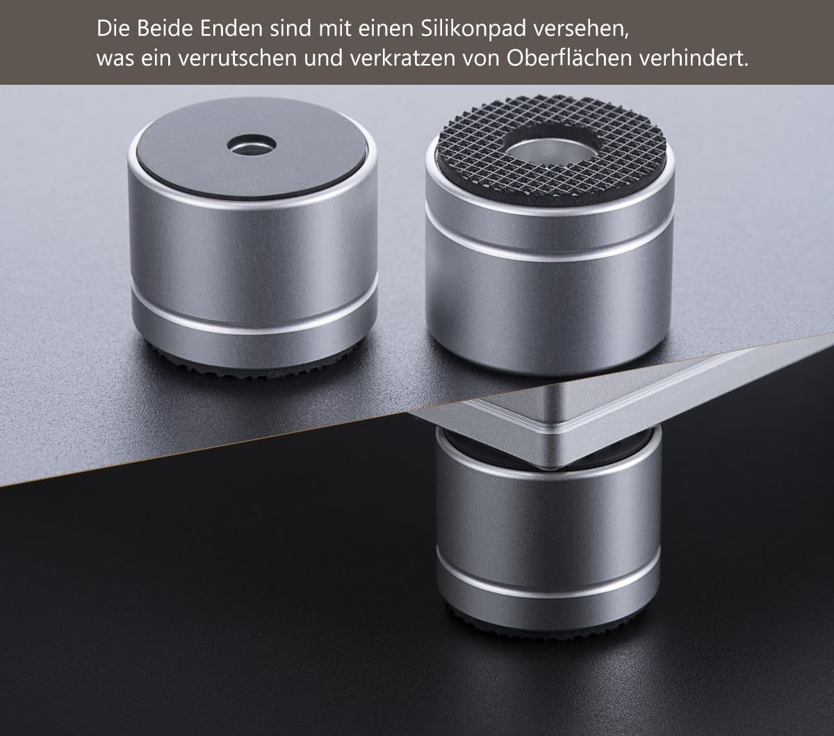 Piedini in Alluminio per Apparecchiature HiFi 30 x 15mm Ammortizzanti per Altoparlanti Argento