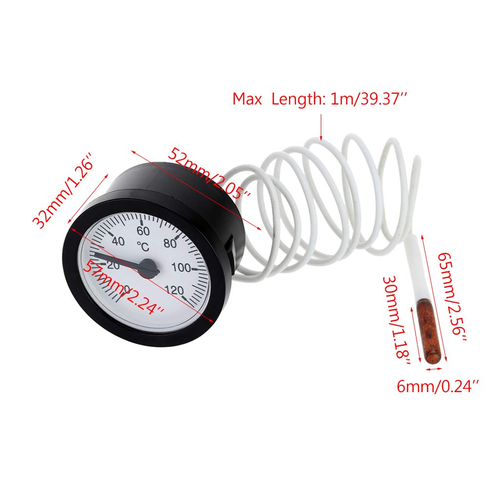 Termometro Termometro con quadrante Professionale Indicatore di Temperatura capillare 0-120 ℃ Acqua e Olio con sensore da 1 m