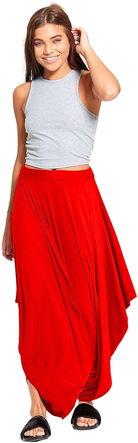 STAR FASHION New Women Ladies Alibaba Lagenlook Gathered Draped Baggy Harem Pants Loose Stretchy Trousers/Red/UK 8-14 (One Size)