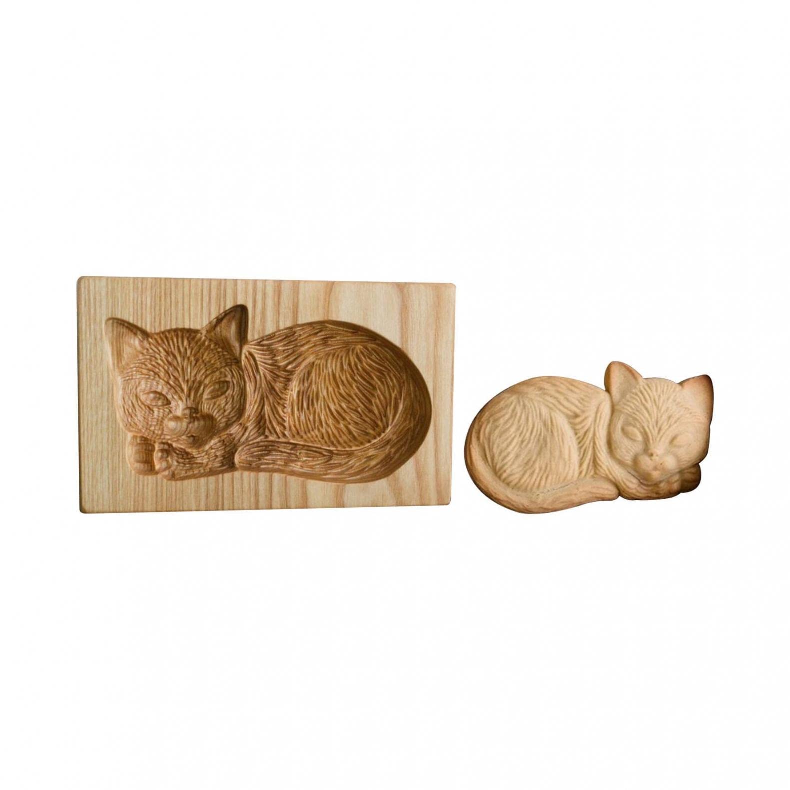 Wooden Animal Cookie Molds,Press Type Cookie Cutter With 3D Hen, Bird,Rabbit,Fish Design,Wood Biscuit Molds With Good Wishes for Baking (Cat)