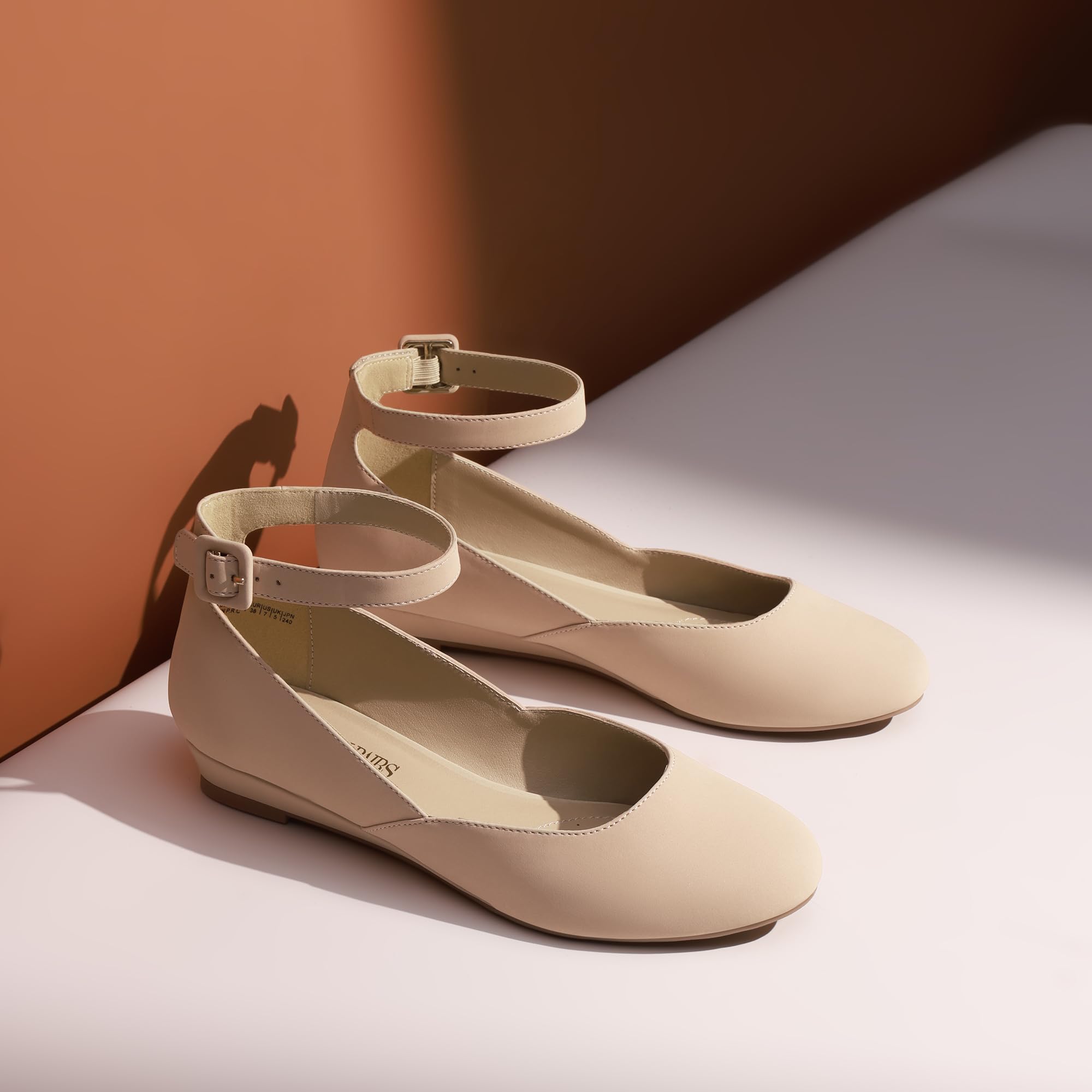 DREAM PAIRS Women's Ballet Flats Pumps Ballerina Ankle Strap Elastic Low Wedge Sandals Round Toe Comfy Dolly Shoes