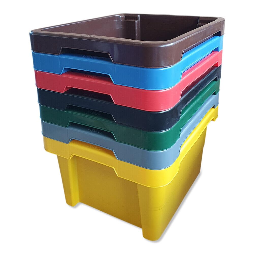 kanister-vertrieb® 5er-Set Aufbewahrungsbox Spielzeugkiste Kunststoffbox Box mit Deckel stapelbar, für Lebensmittel, PP-Kunststoff, 20 L, 43x35x23 cm (braun)