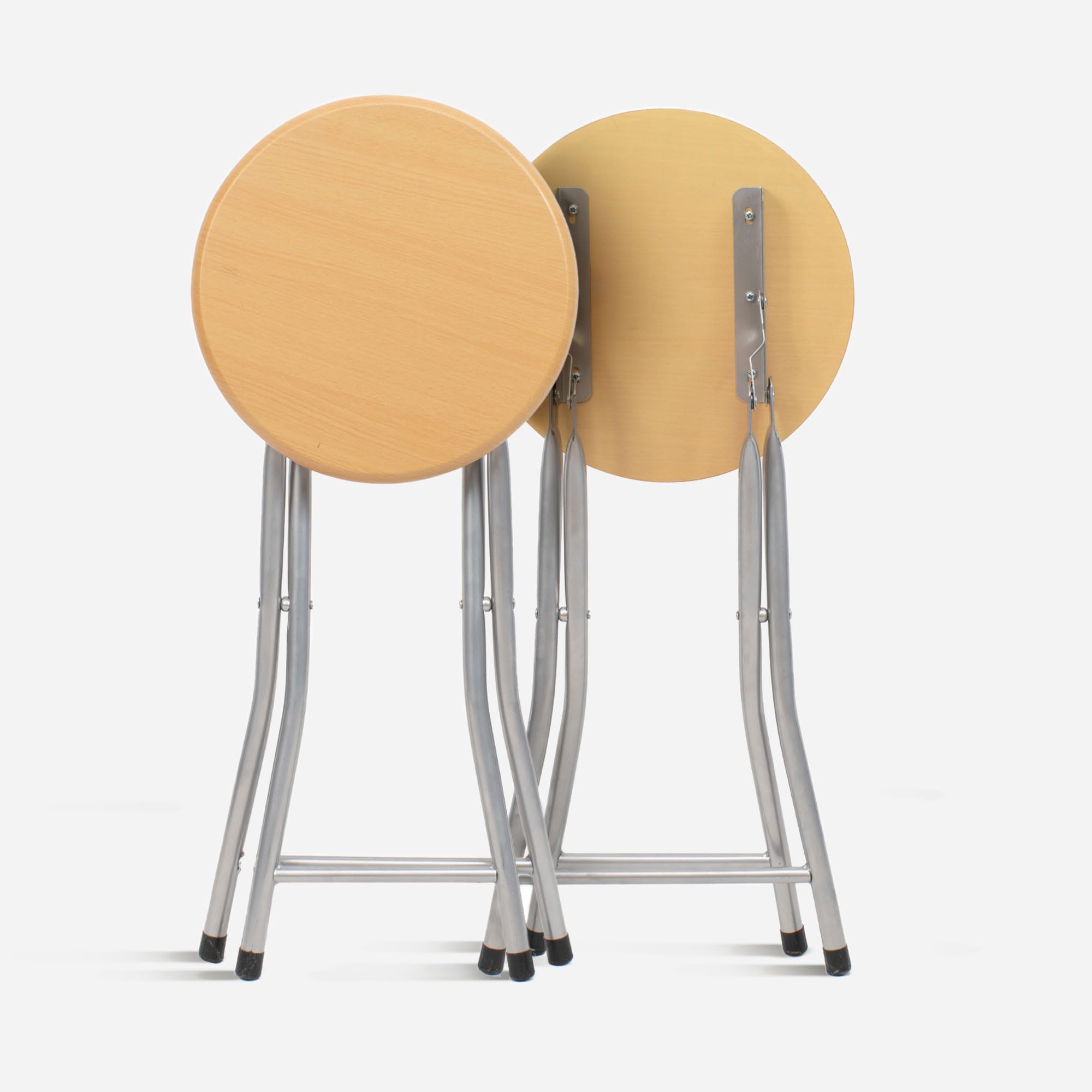 THE SECRET HOME - Pack de 2 Taburetes Plegables de Madera - 30x45cm - Estructura Metálica - Ideal para Cocina, Terraza o Jardín (Madera Natural - Pack de 2 uds)