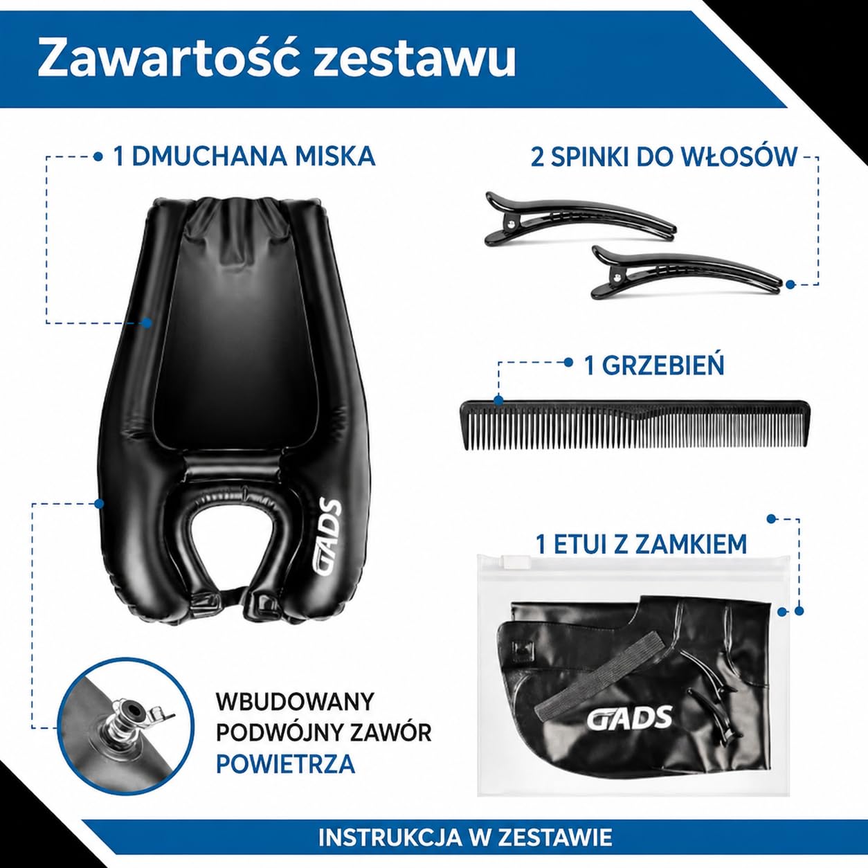 Przenośna nadmuchiwana taca do mycia włosów z paskiem do łóżka i domu lekka | Regulowany pasek zapewnia wygodne dopasowanie, odpowiednia dla dorosłych i seniorów, łatwa do czyszczenia i schowania.