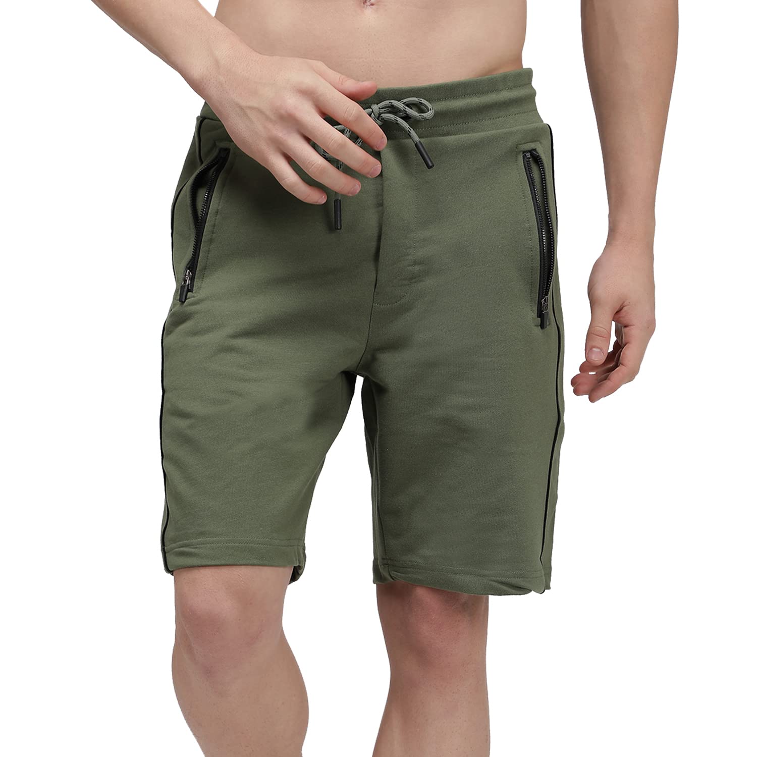 Bronze Green Men’s Cotton Blend Bermuda Shorts with Zipper Pockets – Perfect for Summer!
