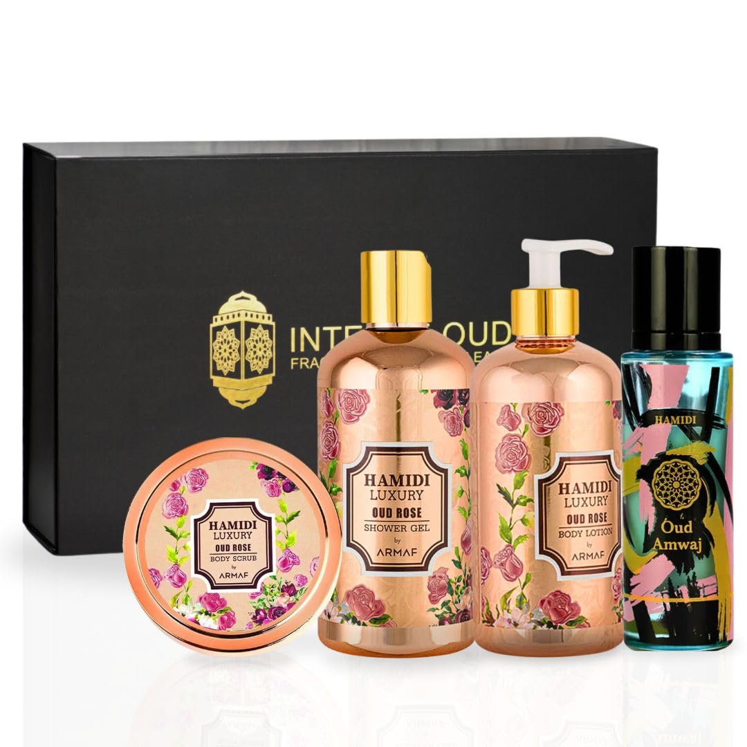 Hamidi 4PCS Luxury Oud Bath & Body Giftsets (16.9, Oud Rose Gift Set)