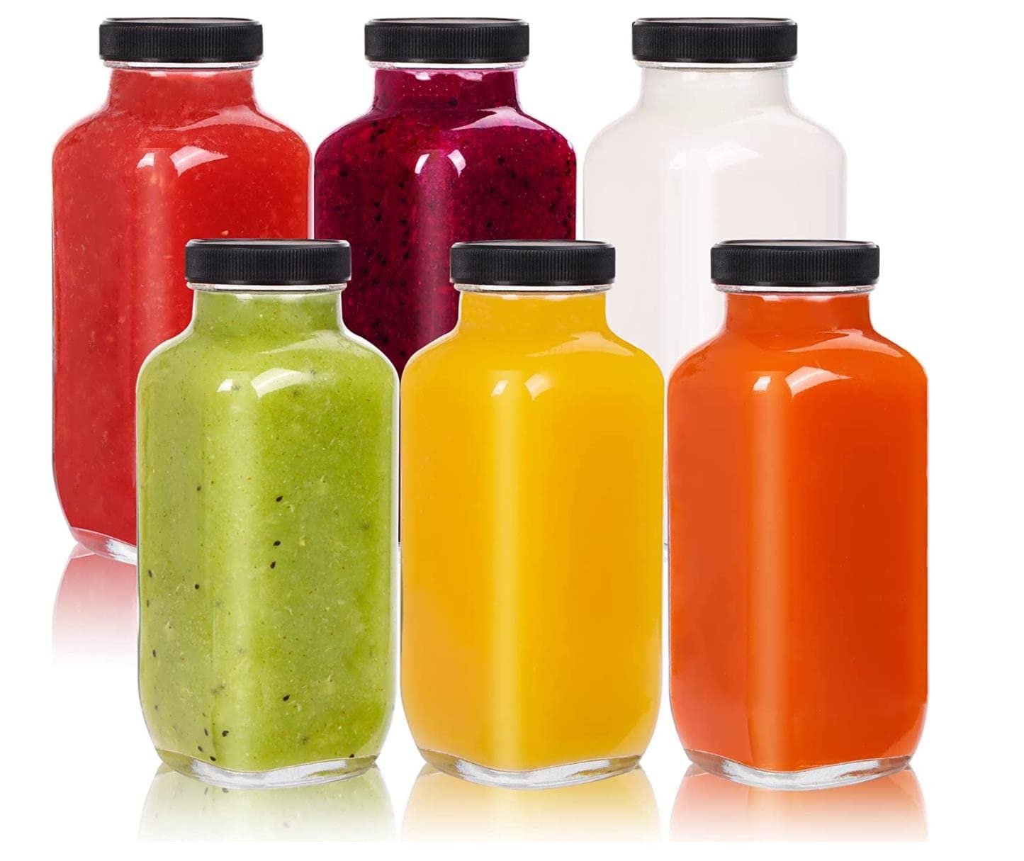 Buy FUFU 6 Pack Glass Juice Bottles with Lids Reusable Glass Square
