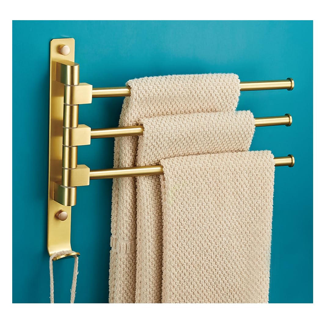 LMYSXAOZ Modern Gold Swivel Towel Rack Bar for Bathroom, Wall Mounted Folding Arm Swing Out Hanger Holder Space Saving Laundry, Kitchen, Outdoor 3bar