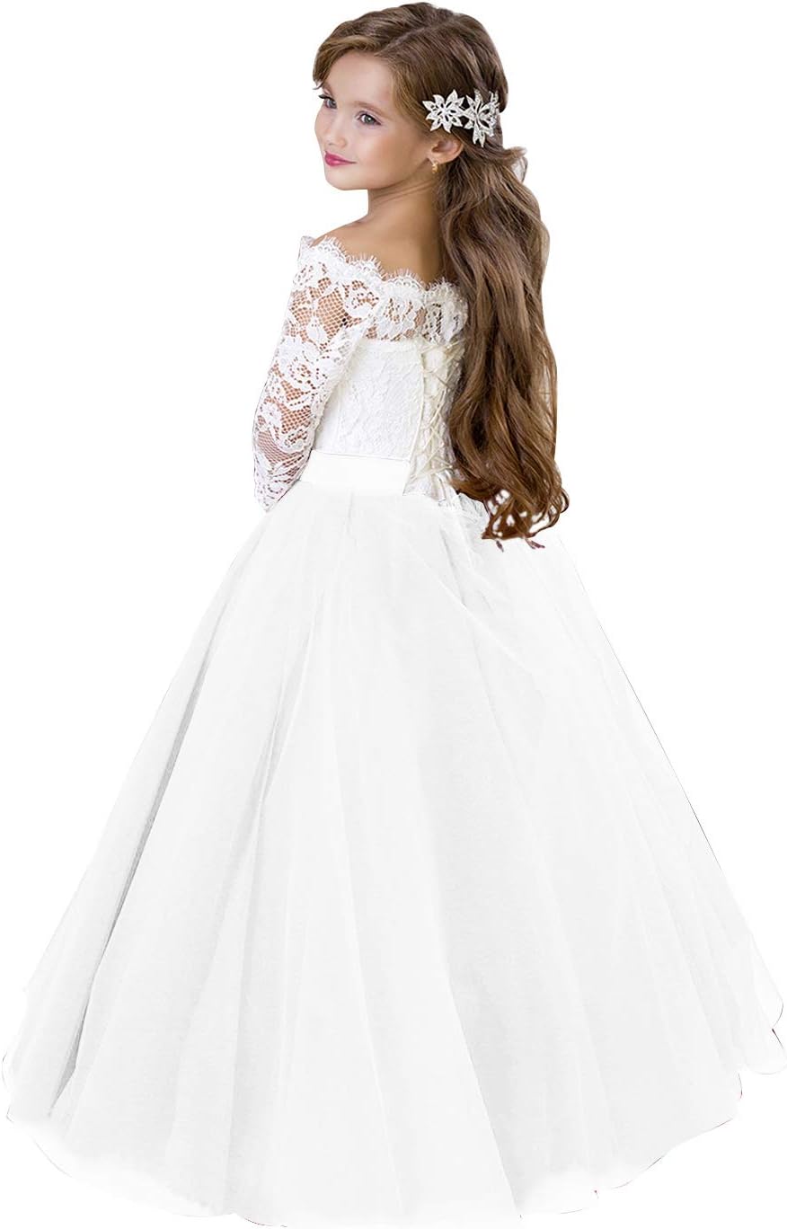 Flower Girl Dress Long Sleeve Kids Lace Pageant Party Christmas Ball Gown First Communion Dresses - Image 2