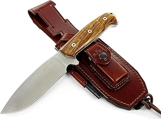 JEO-TEC Nº1 Bushcraft Full Tang Knife for Survival Camping Hunting Fishing and outdoor adventure - 4.5" Fixed Blade BÖHLER N690C Stainless Steel - Leather Sheath Firesteel - Handmade - JEO-TEC