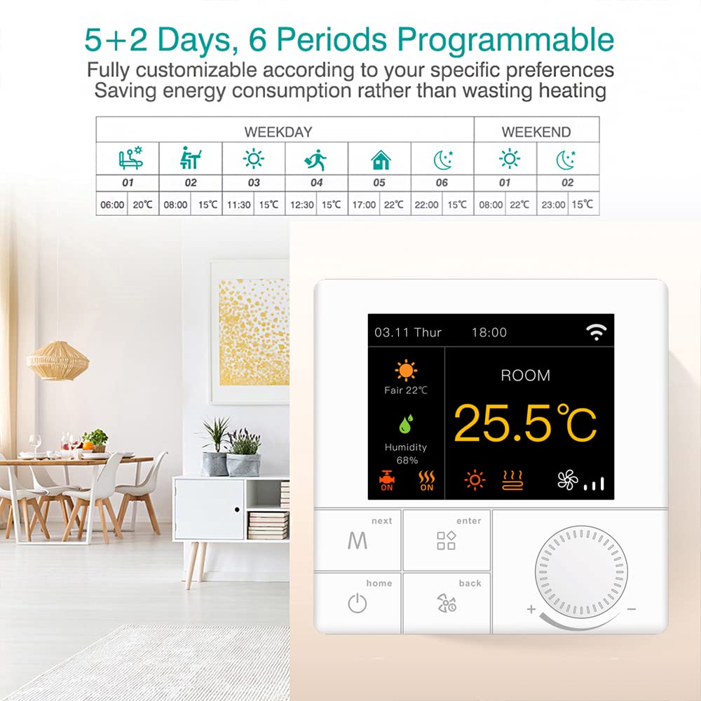 Czujnik termometru, Smart WIFI Termostat Regulator temperatury wody Elektryczny Kocioł gazowy Kompatybilny z Tuya Aplikacja(Water Heating)