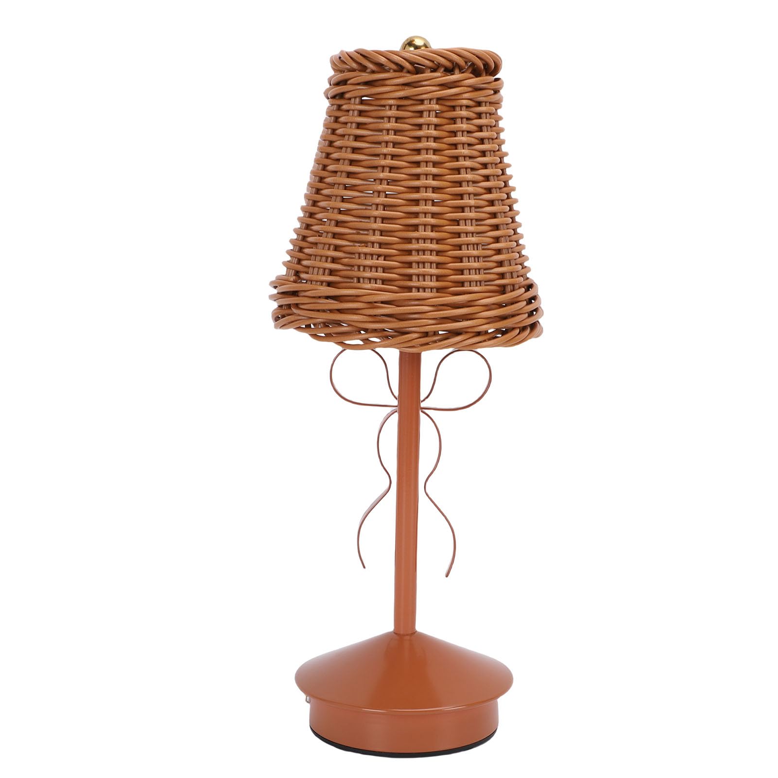 Syrisora Vintage PC Rattan Table Lamp, Touch Dimming 3 Color Temperatures Rechargeable Cordless Bedside Lamp with Bow, for Bedroom Living Room Study (Brown)