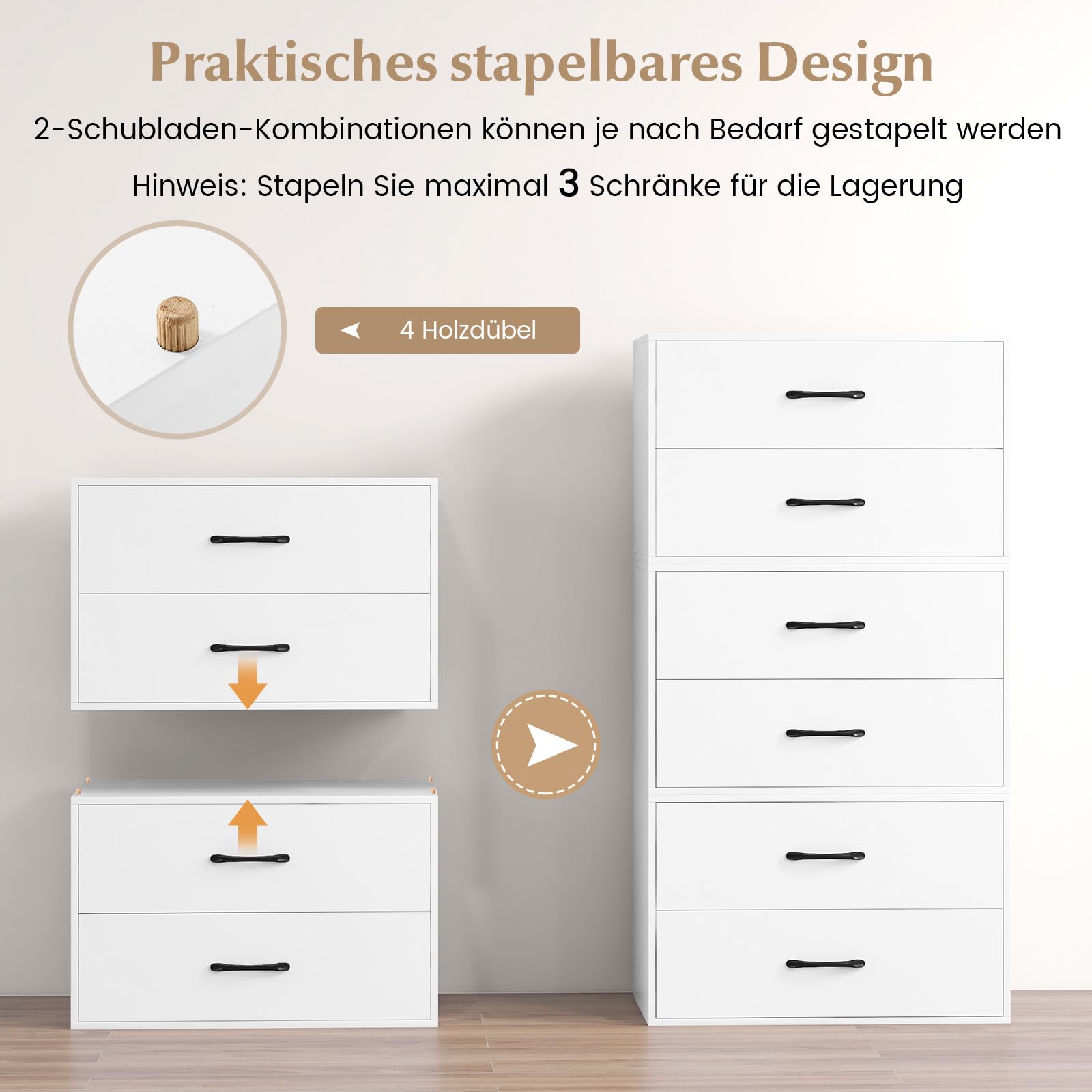 COSTWAY Komoda z 2 szufladami, szafka z szufladami można układać w stos, komoda z drewna, szafka do przechowywania, komoda z szufladami do salonu, biura, sypialni, 60 x 34 x 38 cm (biała)