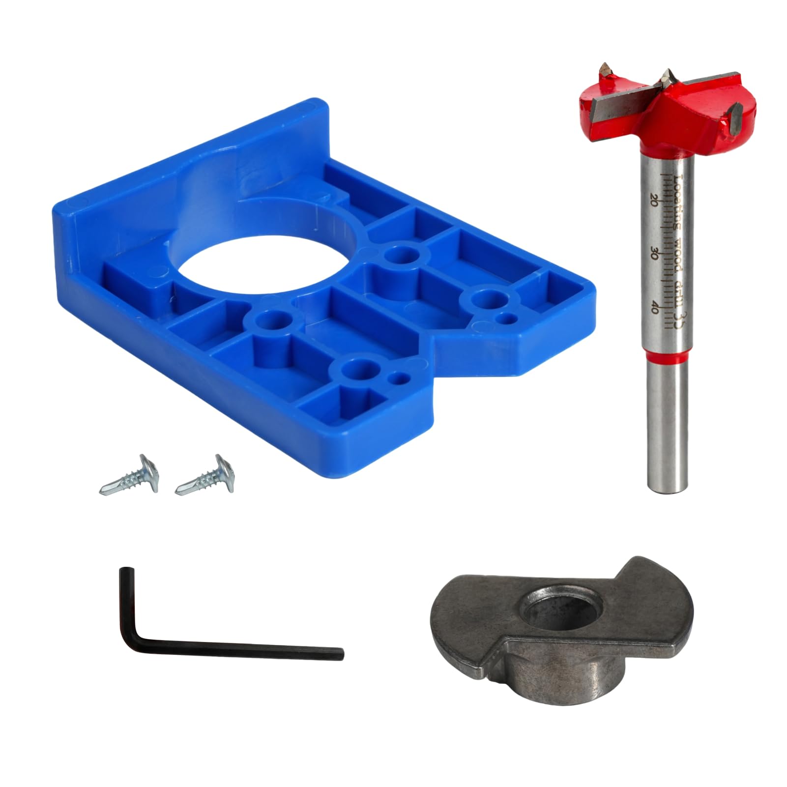 35mm Hinge Jig & Hinge Drill Bit Set - Blue Steel Concealed Hinge Drilling Guide with Positioner, Precision Hole Saw Cutter for Cabinet Cupboard Wardrobe Doors, Compatible with All Drill Types for Woo