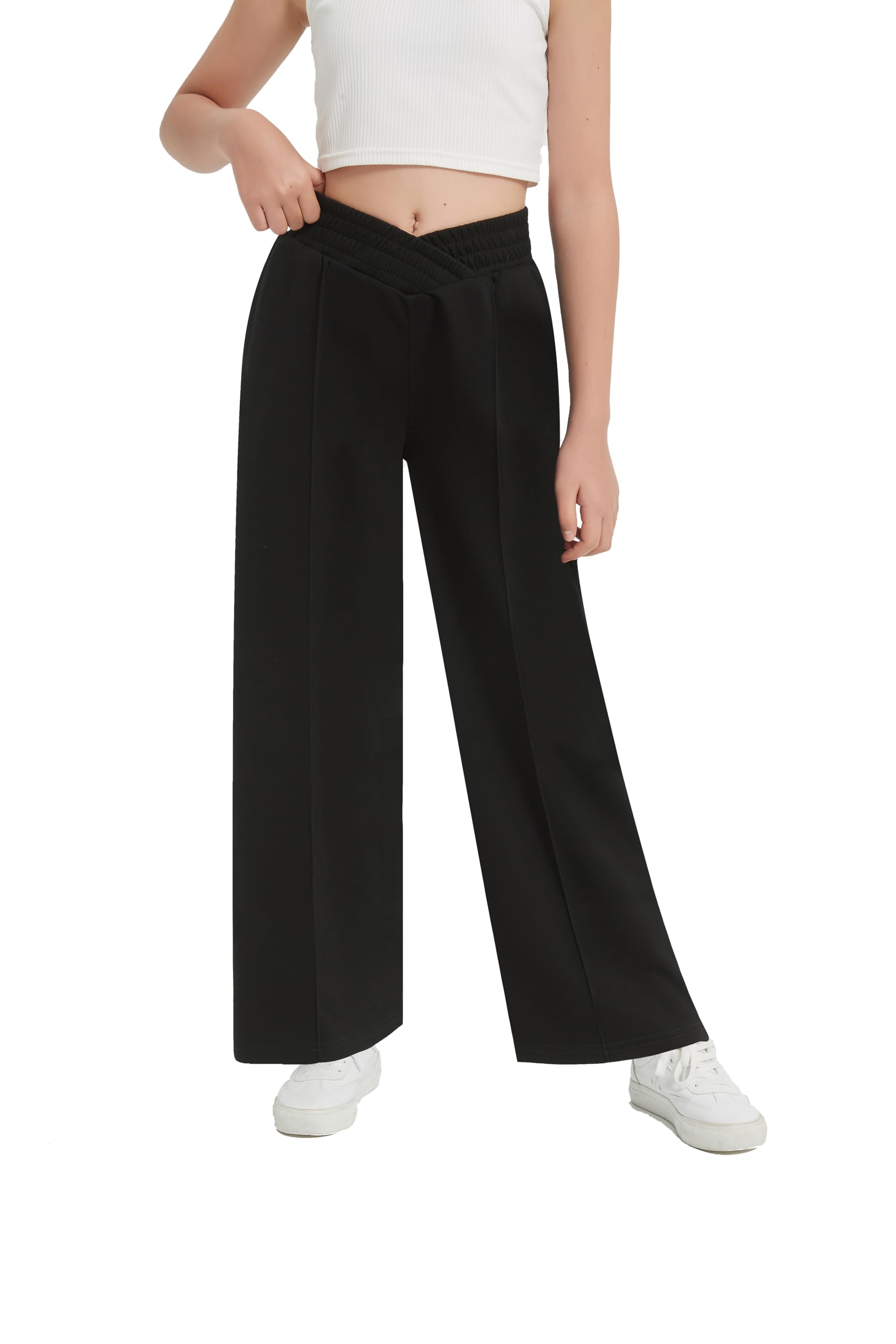 EXARUS Pantaloni della tuta per ragazze Pantaloni a gamba larga per adolescenti a strisce laterali/carico/crossover in vita sudorazione larghi tasche sportive casual 6-14 anni