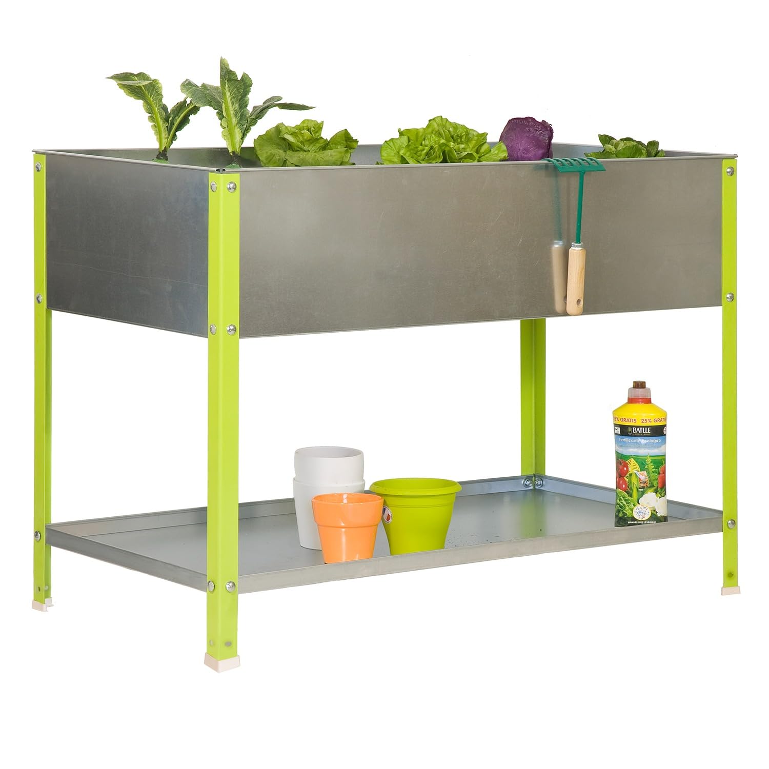 SimonRack Huerto Urbano Terraza Exterior, Agujeros Drenaje, Capacidad 200 L, Medidas 850x1200x600 mm, Huerto Metálico, Verde/Galvanizado -Simon Garden