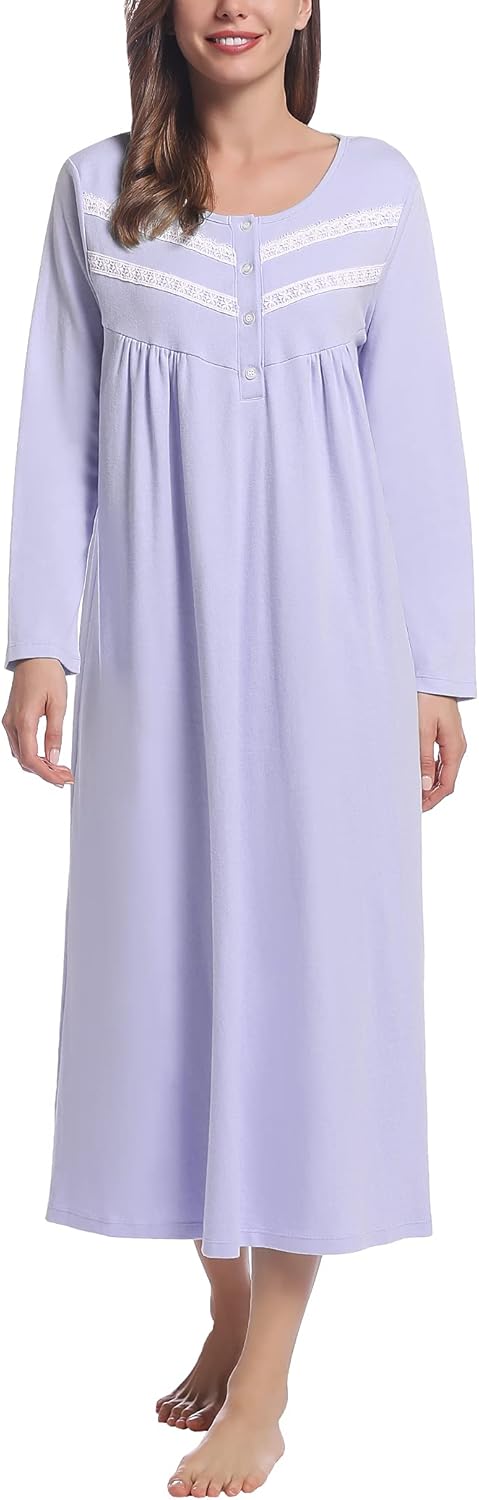 Joyaria Double Brushed 100% Cotton Flannel Nightgown Women Long Sleeve Thick Warm Night Gown Sleepwear Winter Spring S-XXL - Image 3