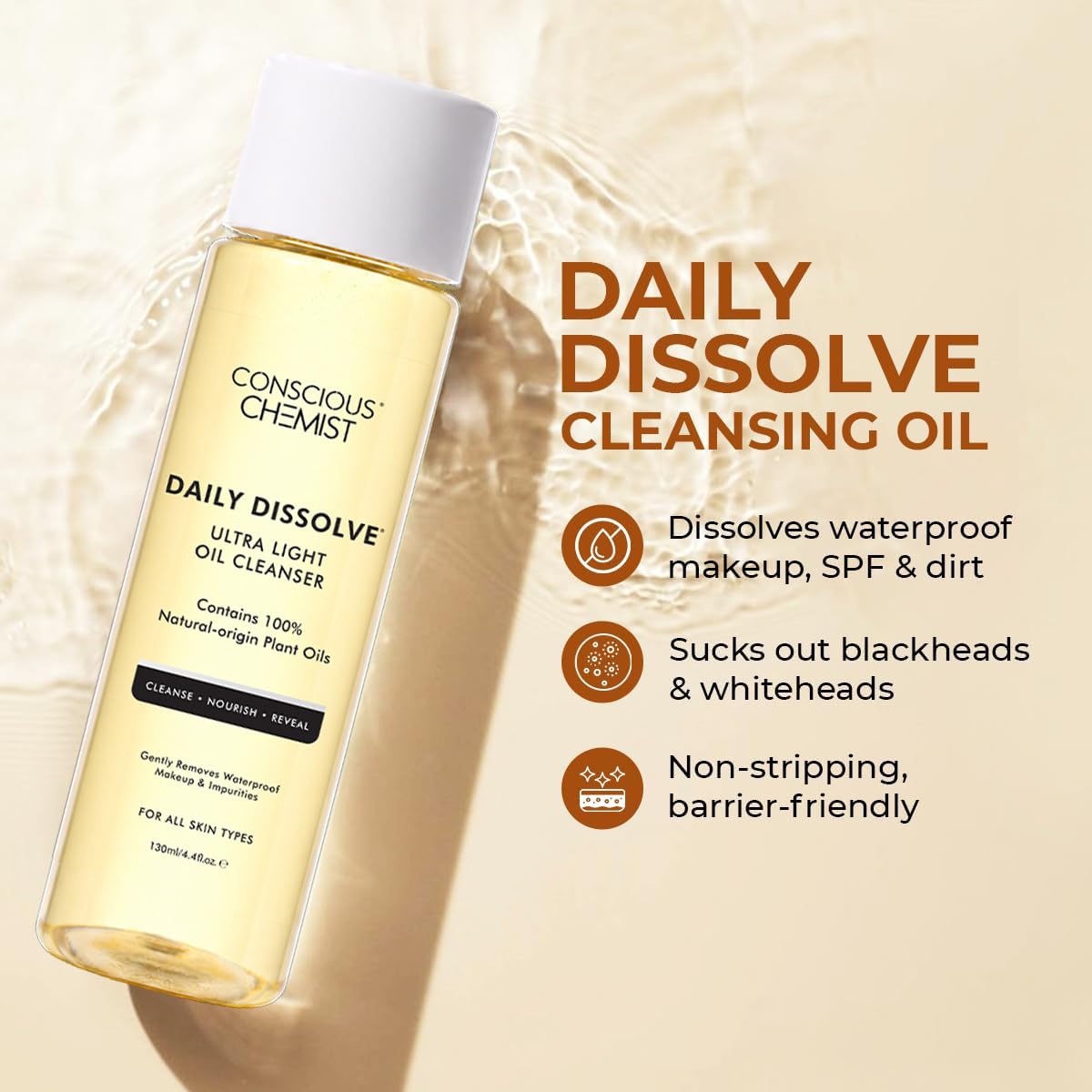 Conscious Chemist® Makeup Cleansing Oil | 130ml | Makeup Remover & Oil Infused Cleansing Water | For All Skin Types | Removes Waterproof Makeup, SPF & Impurities | Soft & Glowing Skin - For Men & Women 4